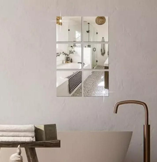 Square Silver Big 3D Acrylic Mirror Wall Sticker - 4 Pieces