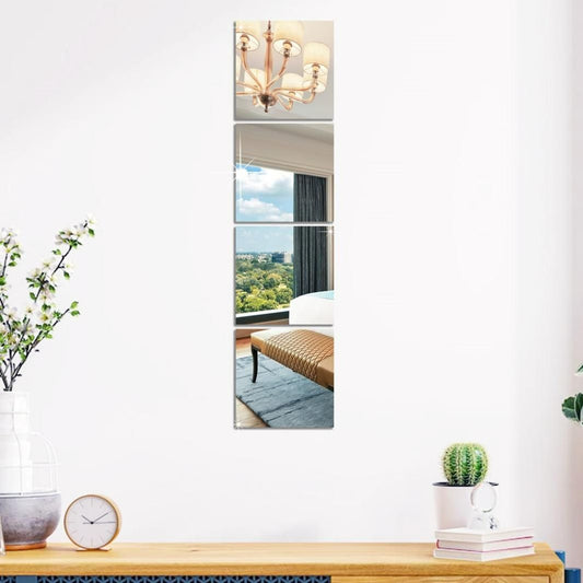 Square Silver Big 3D Acrylic Mirror Wall Sticker - 4 Pieces